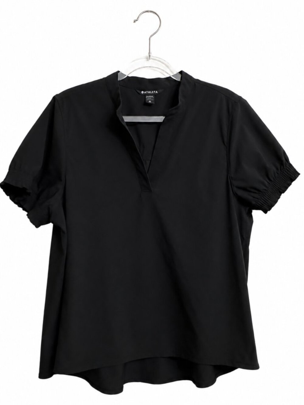 Athleta Black Split Neck Short Sleeve Blouse